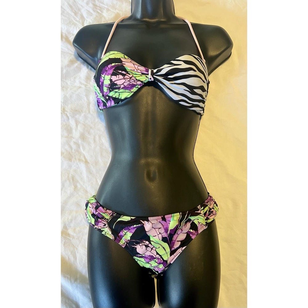 Victoria Secret Swimsuit Bikini Set  XS Top S Bottoms Tropical Leaves Zebra